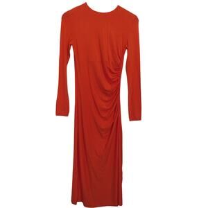 Ninety Percent Womens Size S Orange Hyacinth Ruched Stretch Midi Dress
